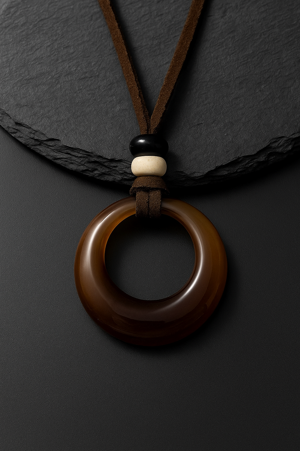 Handcrafted Natural Stone Circle Pendant Necklace Boho Minimalist Jewelry-3