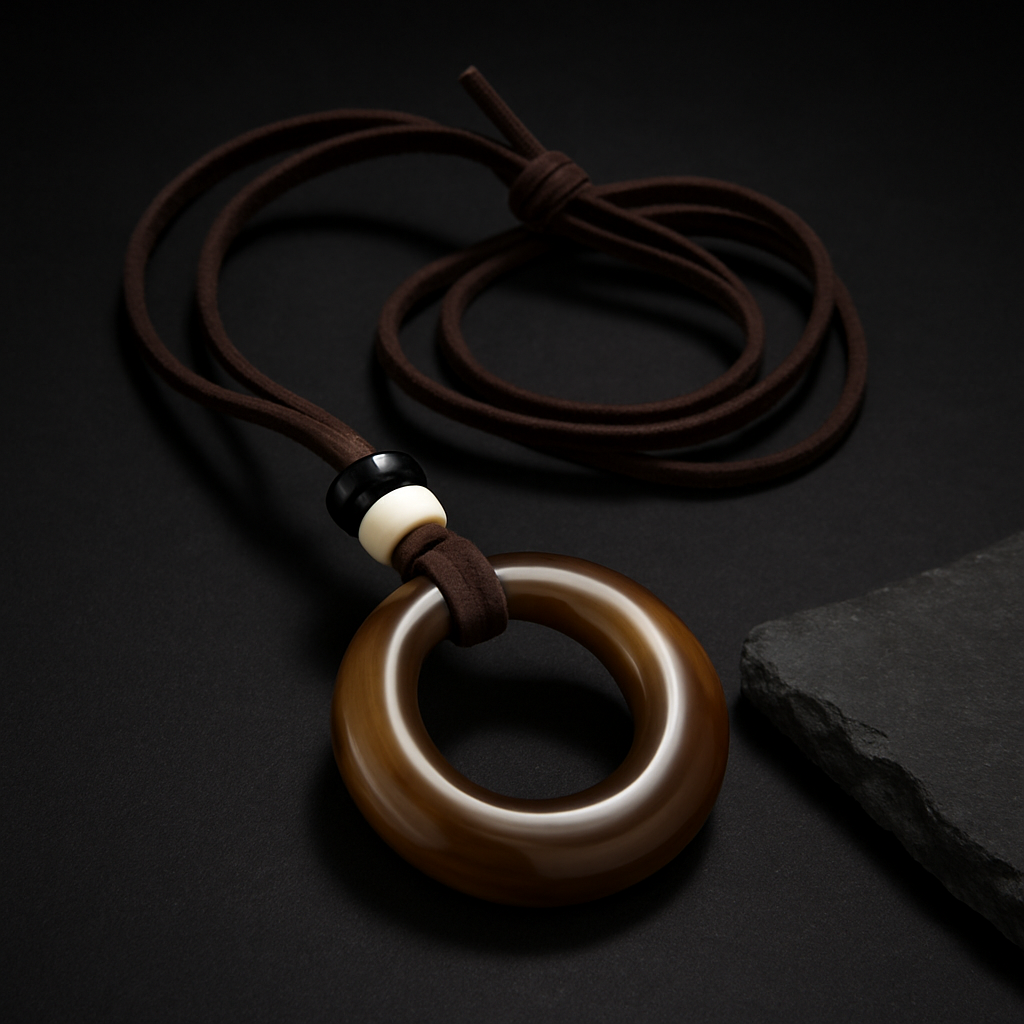 Handcrafted Natural Stone Circle Pendant Necklace Boho Minimalist Jewelry-0