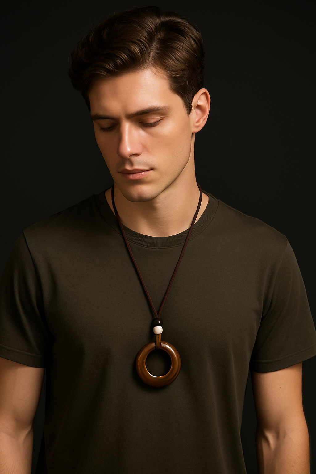 Handcrafted Natural Stone Circle Pendant Necklace Boho Minimalist Jewelry-2