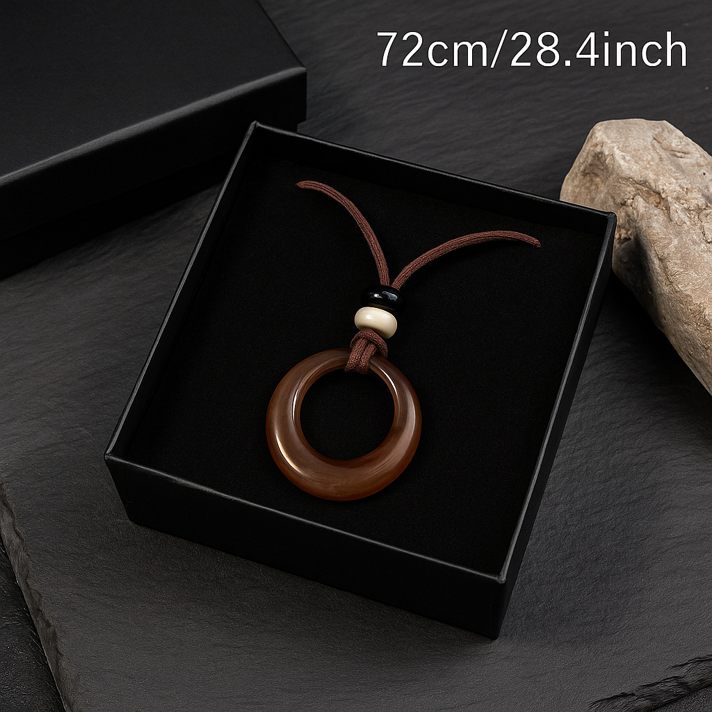Handcrafted Natural Stone Circle Pendant Necklace Boho Minimalist Jewelry-1