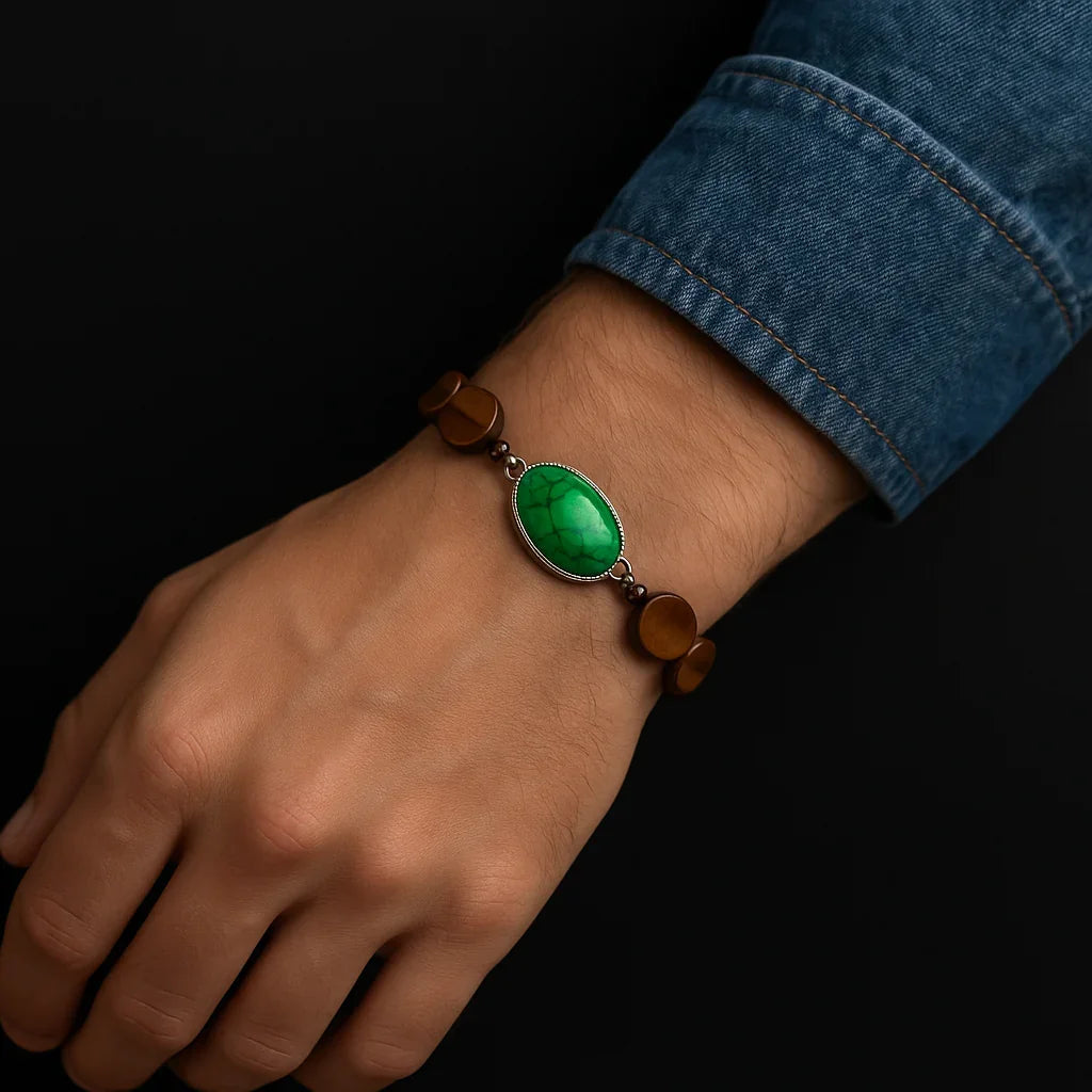 Handmade Natural Turquoise and agate stone Bead Bracelet-2