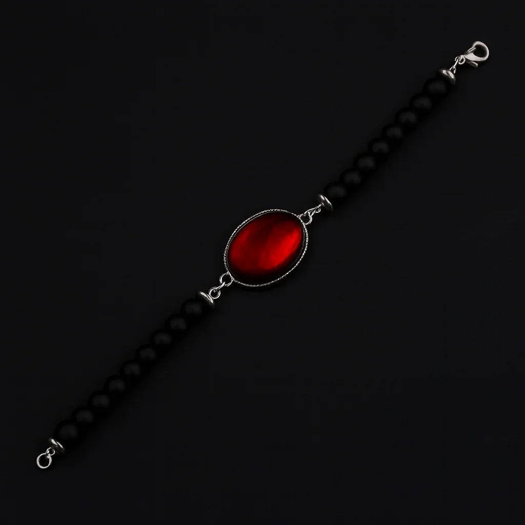 Handmade Natural Black Lava stone Bead Bracelet-1