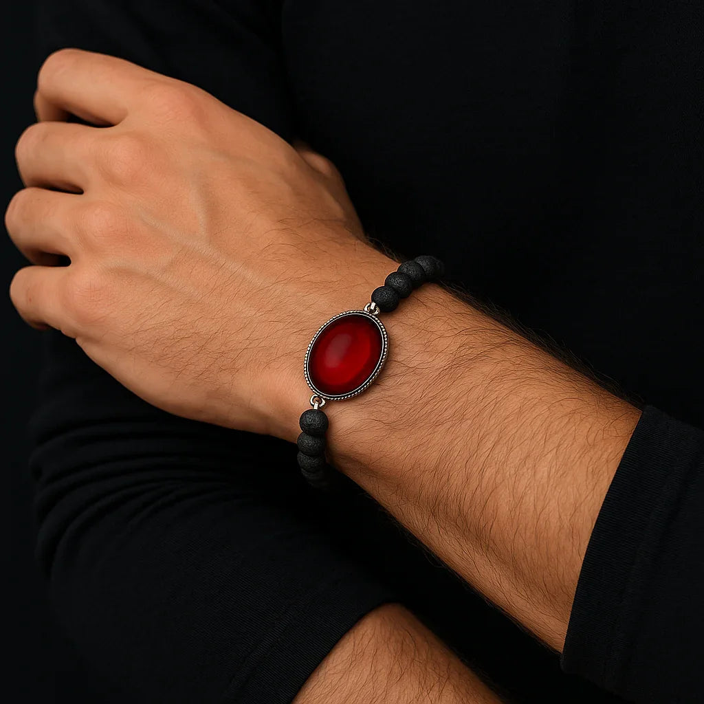 Handmade Natural Black Lava stone Bead Bracelet-0