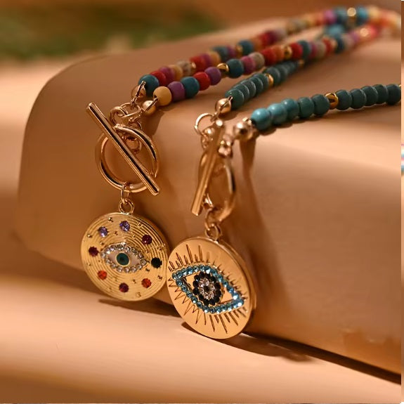 4mm Renkli Taş Gerdanlık Kolye Kadınlar için Yuvarlak Evil Charm Kolye