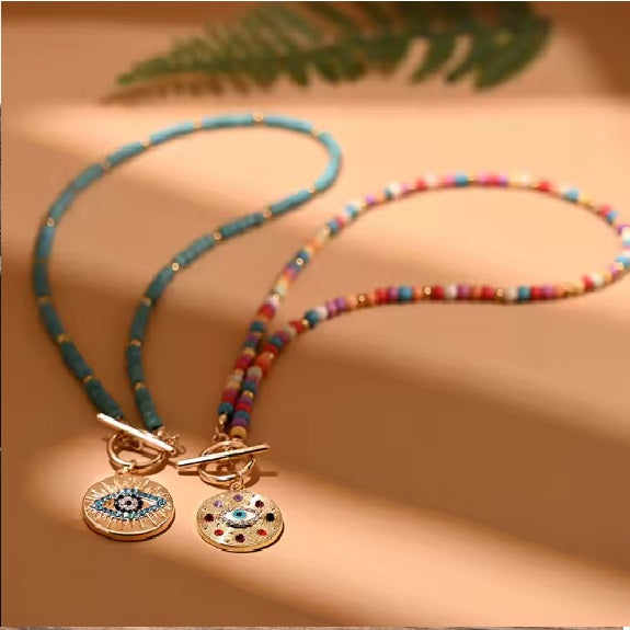 4mm Renkli Taş Gerdanlık Kolye Kadınlar için Yuvarlak Evil Charm Kolye