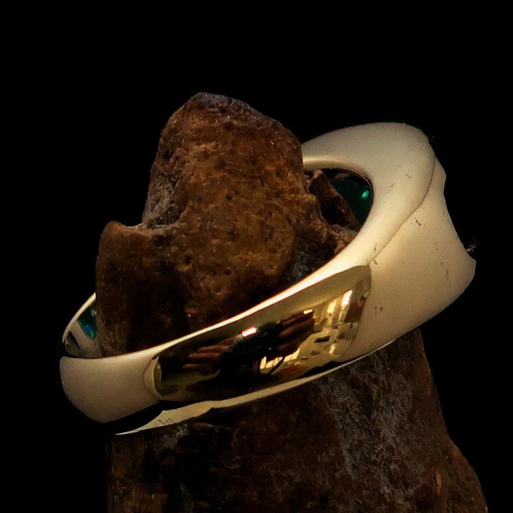 Smoothly crafted Men's Brass Solitaire Ring Blue Cubic Zirconia CZ-3