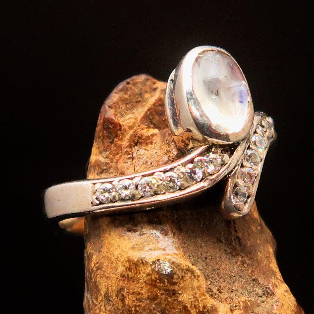 Sterling Silver Solitaire Ring with oval shaped Ceylon Moonstone and 15 CZ-3