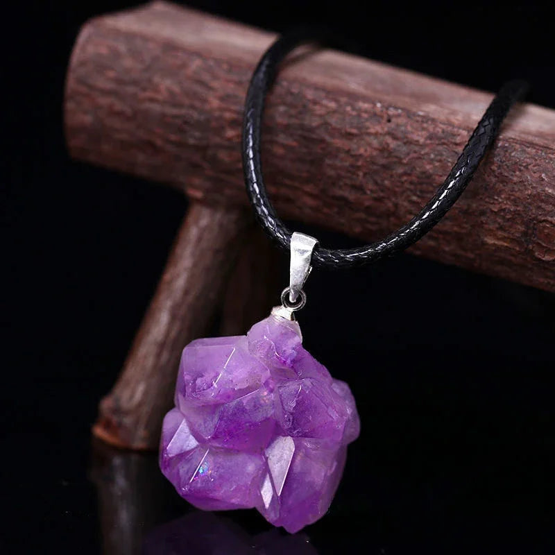 Natural Amethysts Flower Necklace Reiki Healing Stone