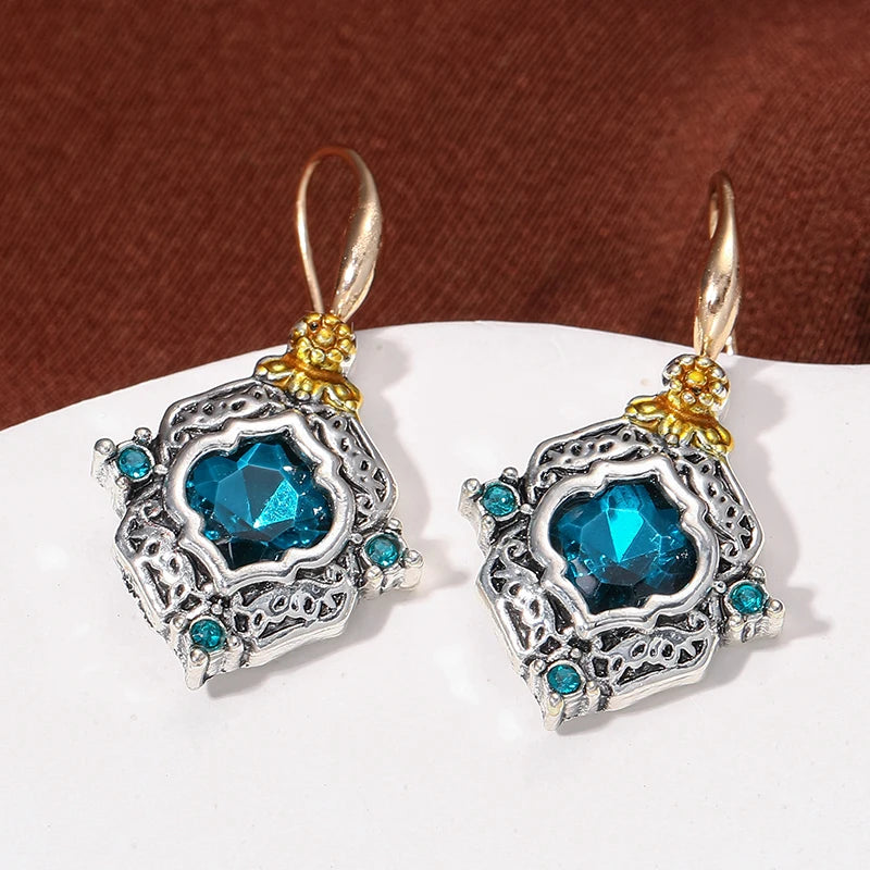 Boho Dangle Earrings for Women Indian Tribal Personality Natural Resin Stone Vintage Hanging Pendant Earrings