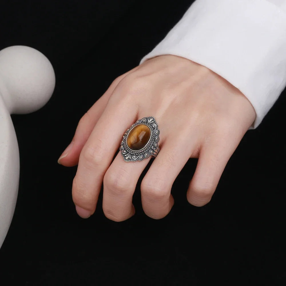 Natural Tiger Eye Rings S925 Silver Jewelry Ring