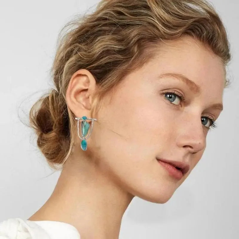 Boho Dangle Earrings for Women Indian Tribal Personality Natural Resin Stone Vintage Hanging Pendant Earrings