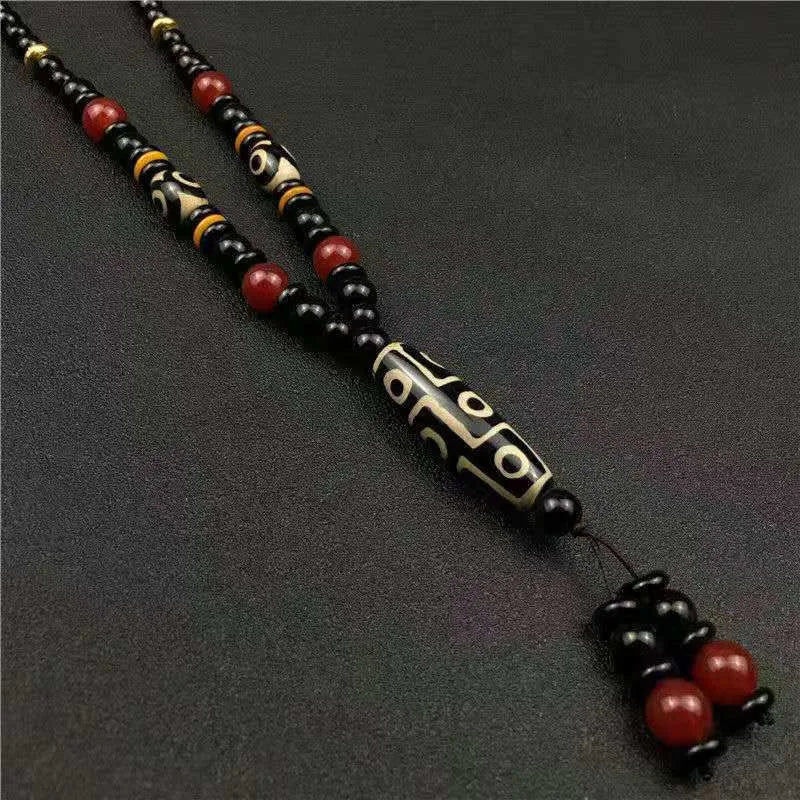 Doğal Tibet Dzi Agates Kolye, 9 Gözlü Guanyin Ruyi Dragon Agat Taşlarından Unisex Kolye