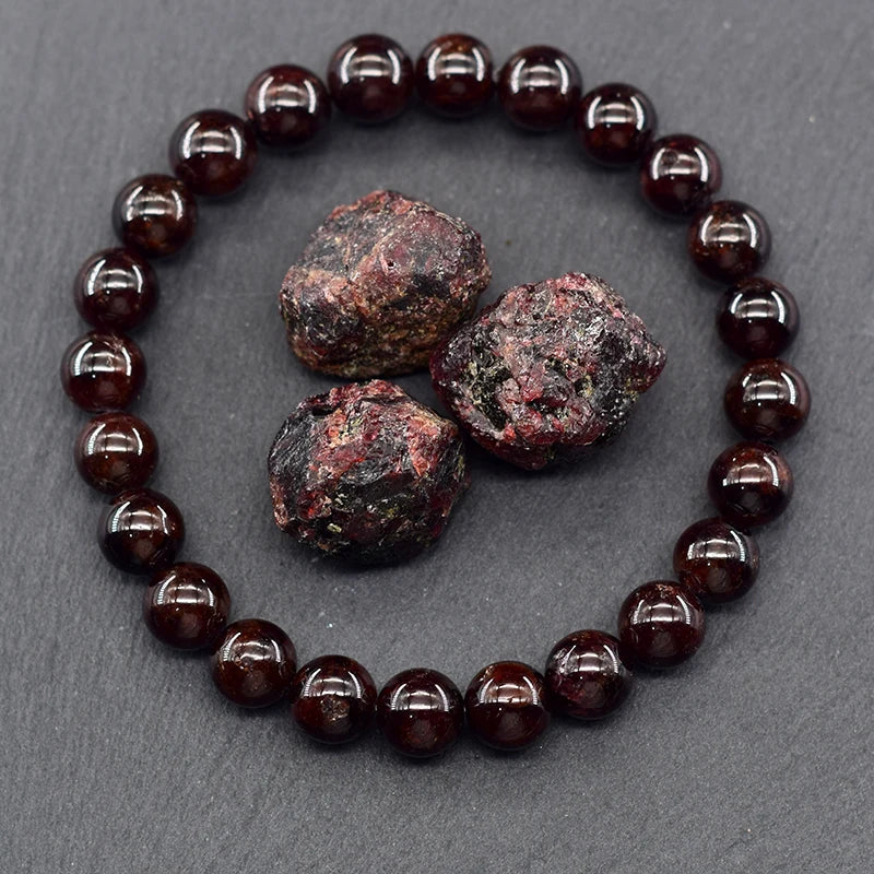 Natural Garnet Stone Wine Red Bead Bracelet Lucky Energy Healing Jewelry