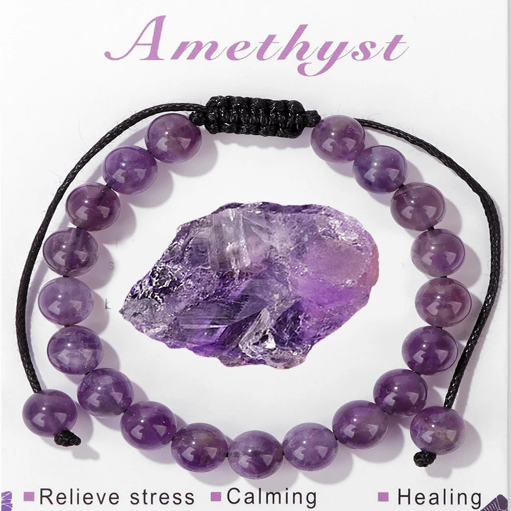 Adjustable Healing Amethysts Bracelets Stress Relief Anxiety Jewelry