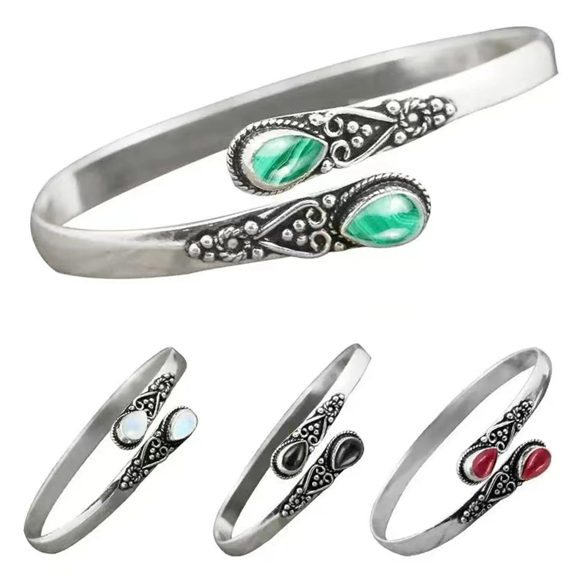 Vintage Shiny Crystal Cuff Bracelet Elegant Pattern Silver Bracelet