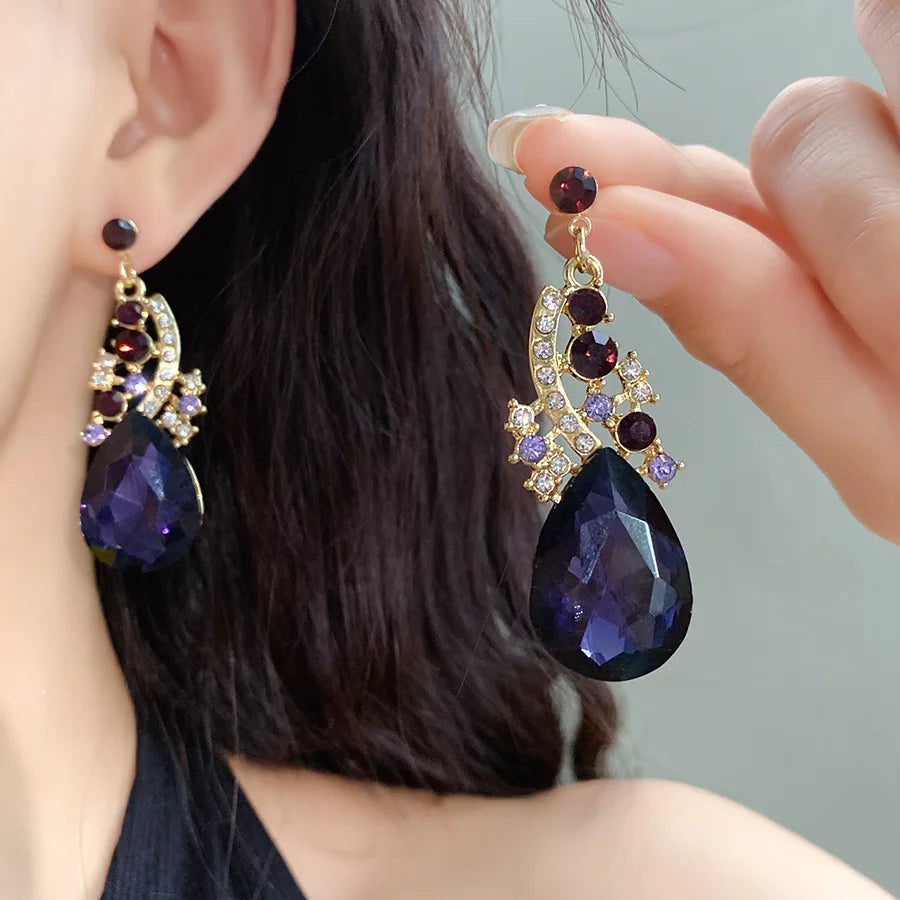 2 Pcs Inlaid Rhinestone Water Drop Necklace Earring Jewelry Sets