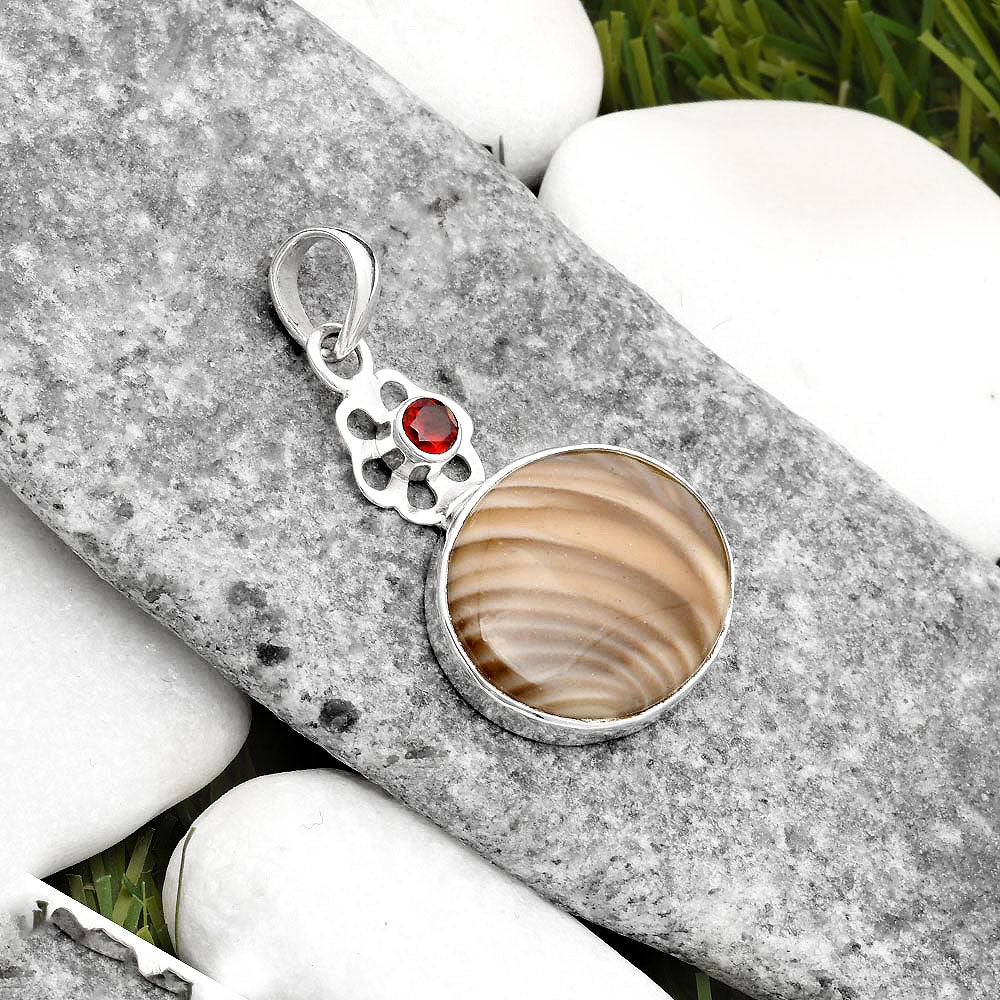 Natural Flint Stone & Garnet Pendant P-1634 SDP109990-1