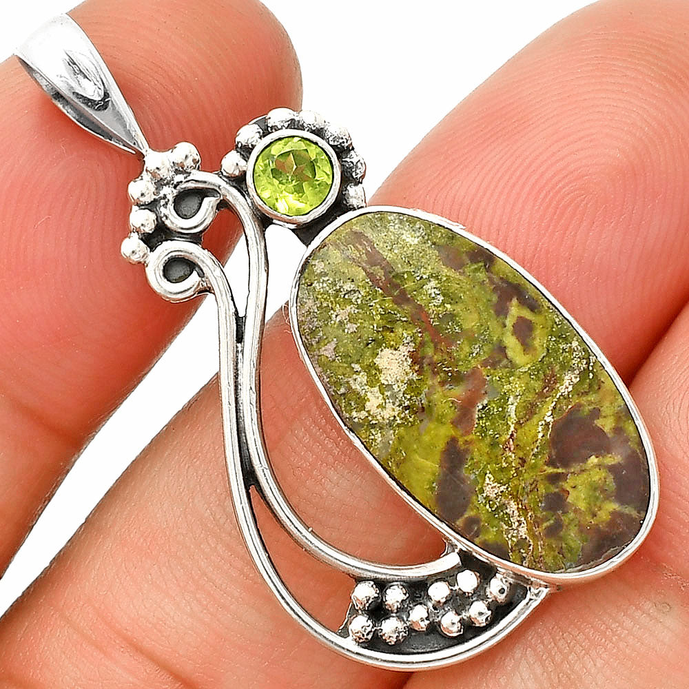 Natural Dragon Blood Stone & Peridot Pendant P-1573 SDP148765-0