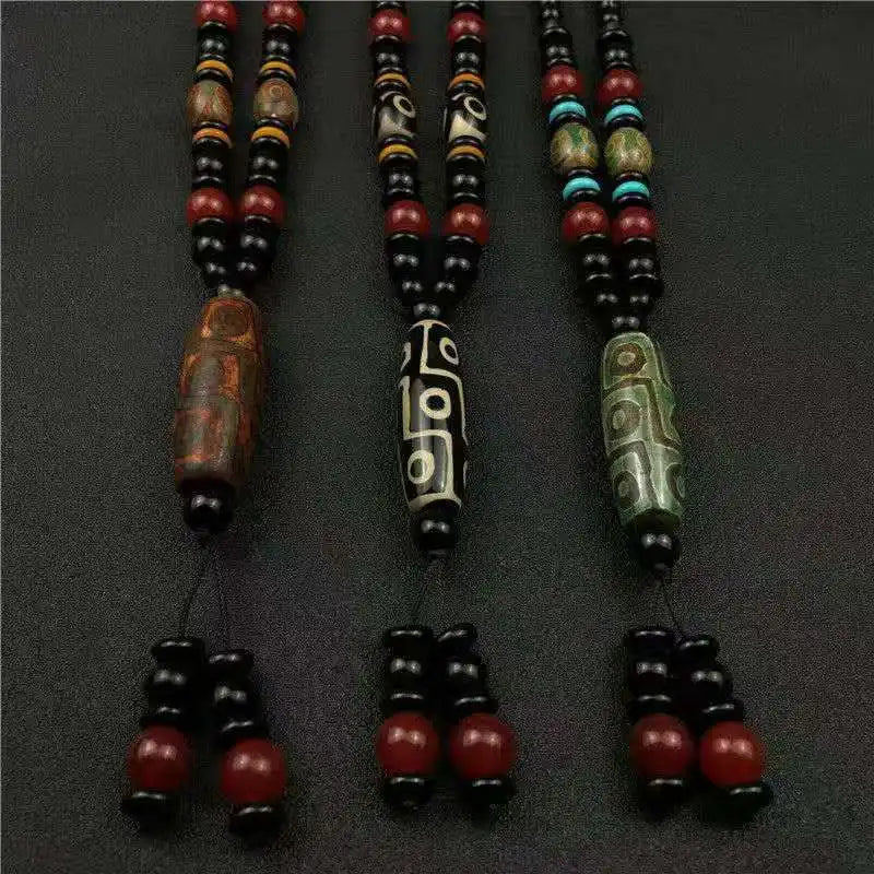 Doğal Tibet Dzi Agates Kolye, 9 Gözlü Guanyin Ruyi Dragon Agat Taşlarından Unisex Kolye