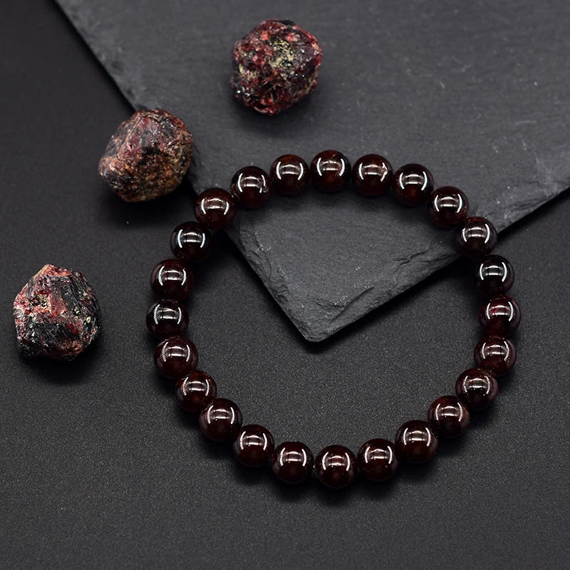 Natural Garnet Stone Wine Red Bead Bracelet Lucky Energy Healing Jewelry