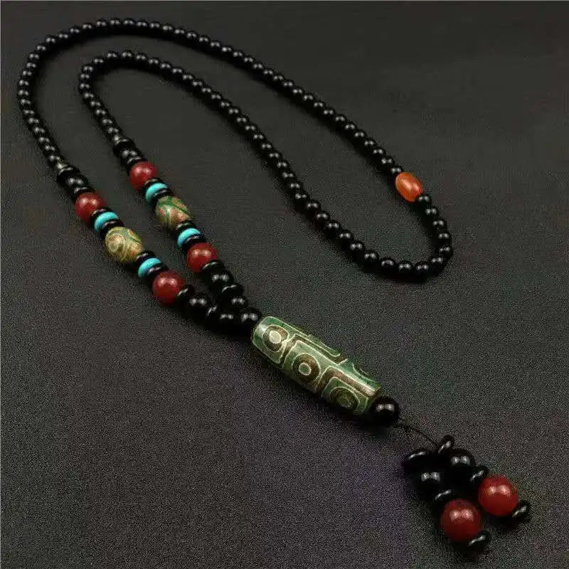 Doğal Tibet Dzi Agates Kolye, 9 Gözlü Guanyin Ruyi Dragon Agat Taşlarından Unisex Kolye
