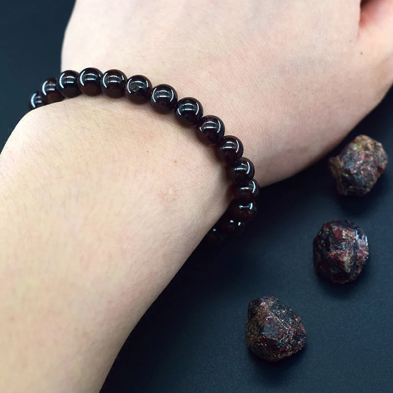 Natural Garnet Stone Wine Red Bead Bracelet Lucky Energy Healing Jewelry