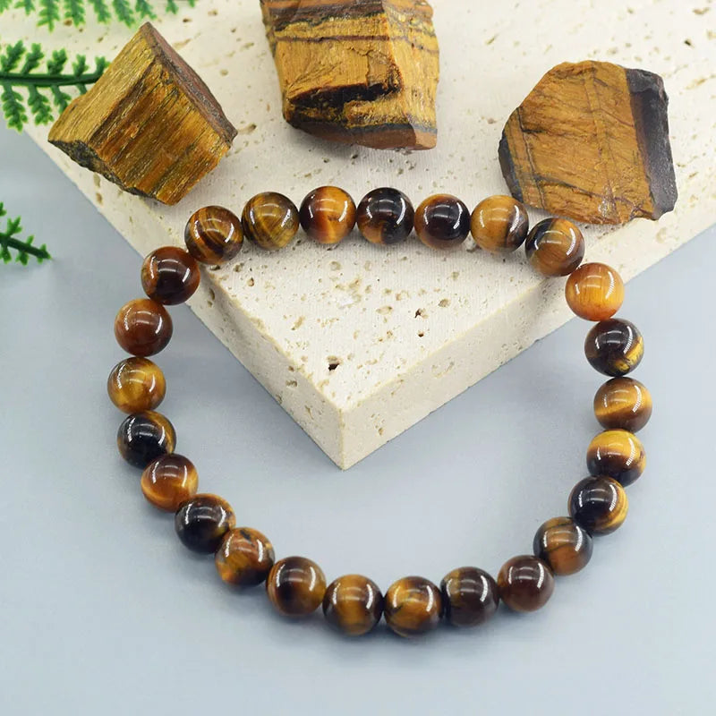 Natural Tiger Eye Health Protection Soul Healing Couple Crystal Bead Bracelet