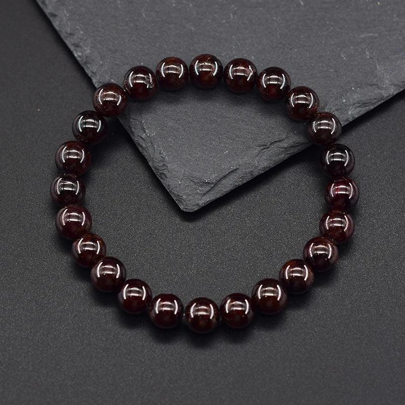 Natural Garnet Stone Wine Red Bead Bracelet Lucky Energy Healing Jewelry