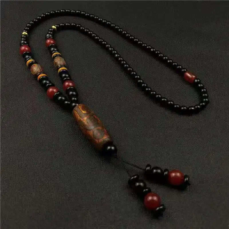 Doğal Tibet Dzi Agates Kolye, 9 Gözlü Guanyin Ruyi Dragon Agat Taşlarından Unisex Kolye