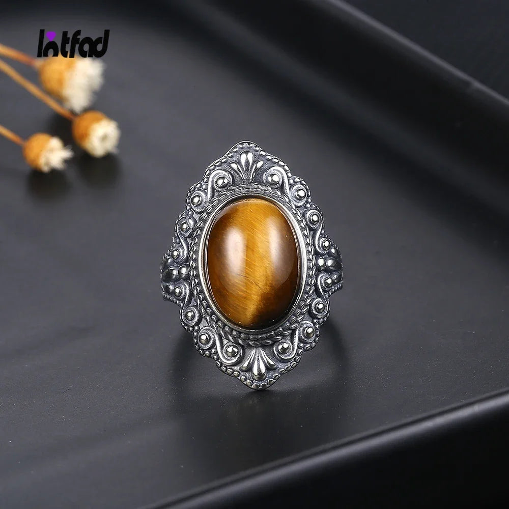 Natural Tiger Eye Rings S925 Silver Jewelry Ring