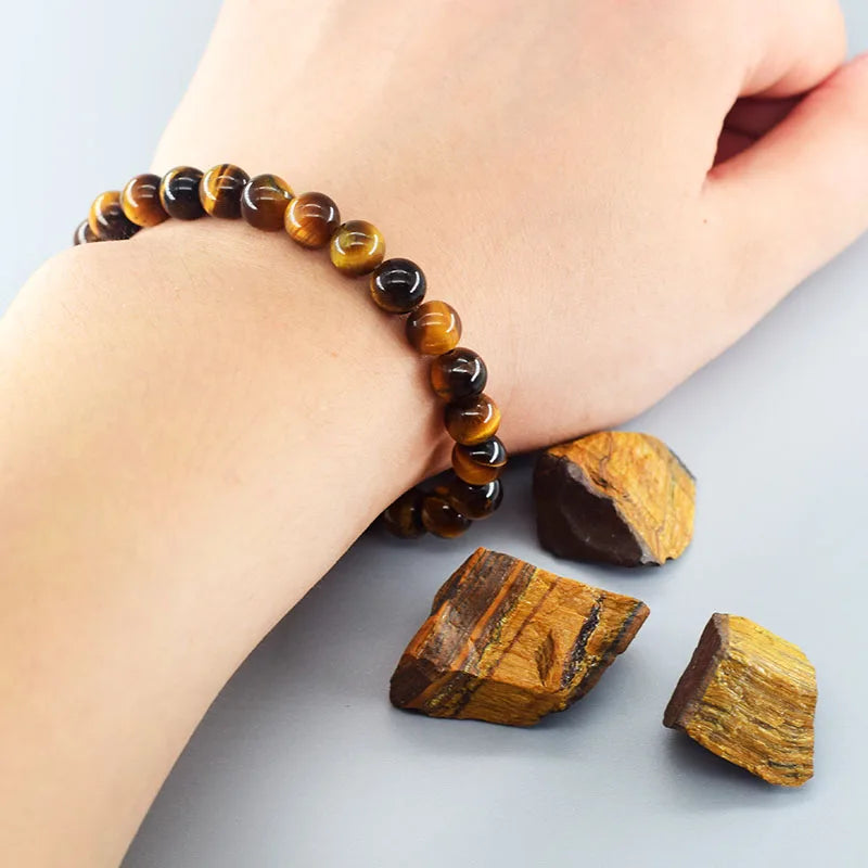 Natural Tiger Eye Health Protection Soul Healing Couple Crystal Bead Bracelet