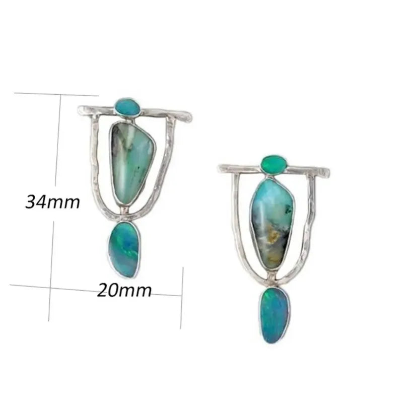 Boho Dangle Earrings for Women Indian Tribal Personality Natural Resin Stone Vintage Hanging Pendant Earrings