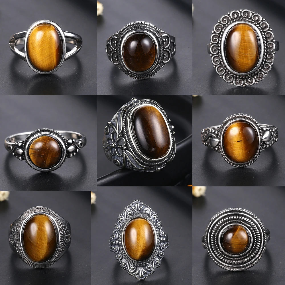 Natural Tiger Eye Rings S925 Silver Jewelry Ring