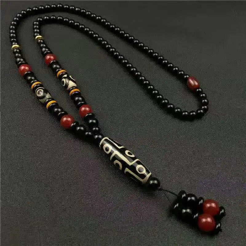 Doğal Tibet Dzi Agates Kolye, 9 Gözlü Guanyin Ruyi Dragon Agat Taşlarından Unisex Kolye