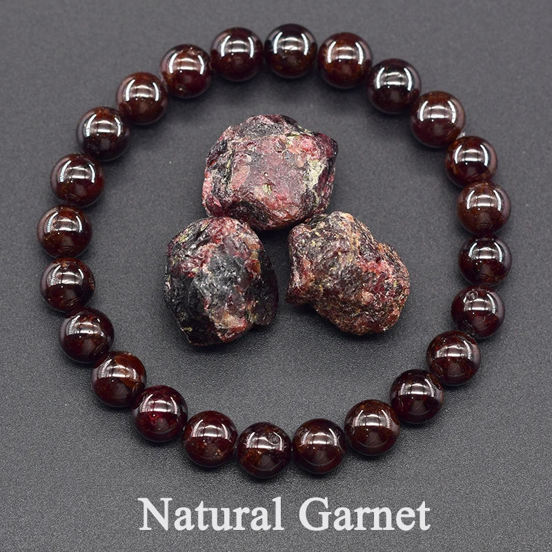 Natural Garnet Stone Wine Red Bead Bracelet Lucky Energy Healing Jewelry