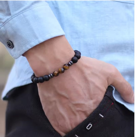 Siyah Oniks Taş Bilezik Doğal Kaplan Gözü Sodalite Boncuklu Bilezik Pulsera Hombre Aksesuarları
