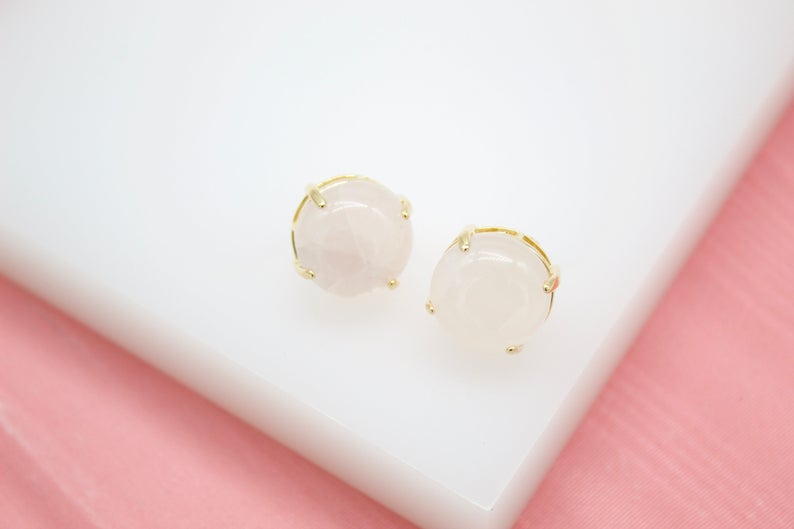 18K Gold Filled Round Natural Stone Gemstone Stud Earrings-1