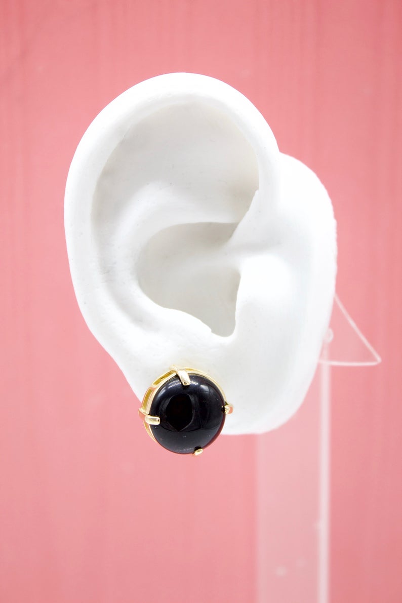 18K Gold Filled Round Natural Stone Gemstone Stud Earrings-4