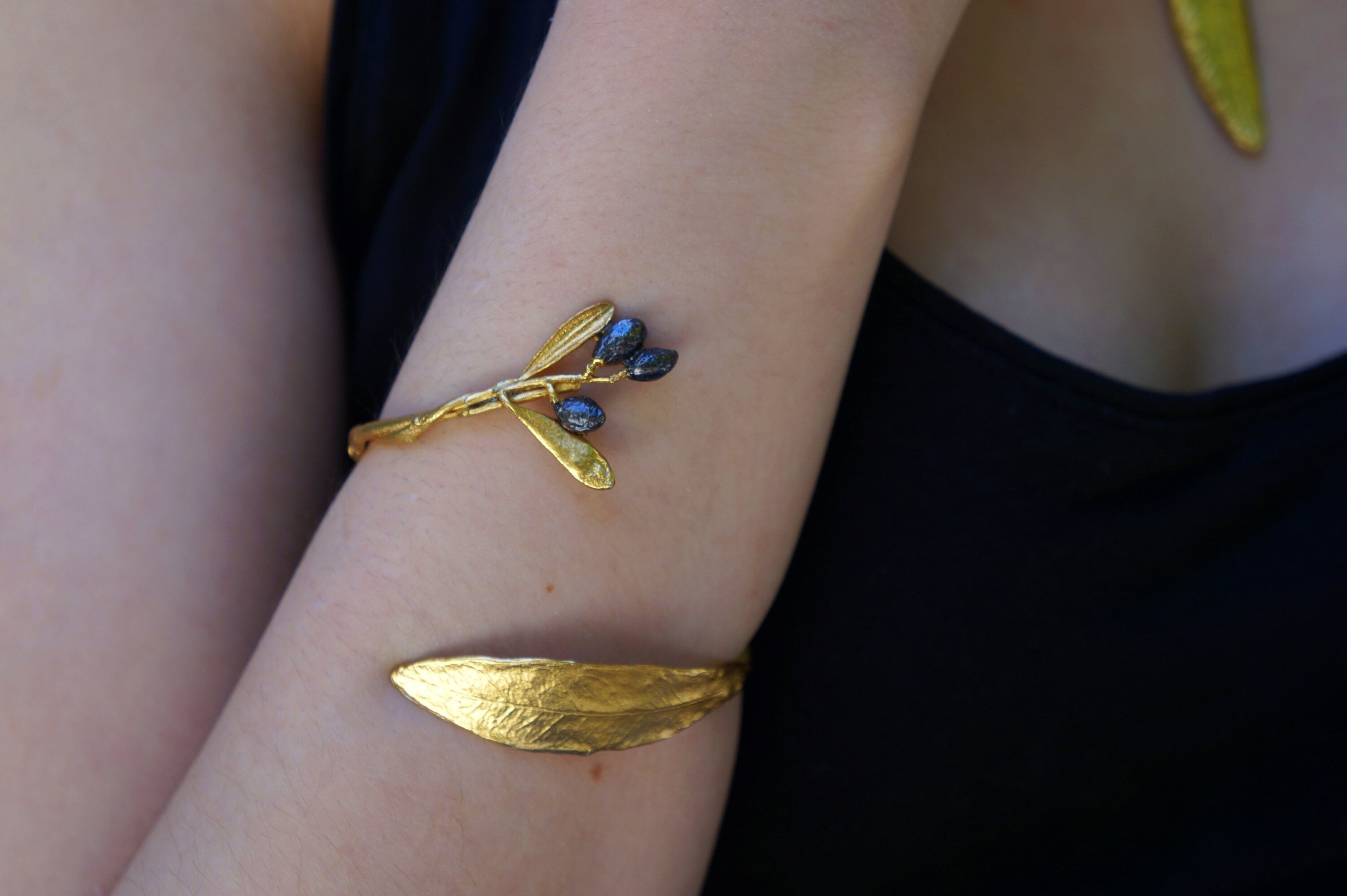 Statement Cuff Bracelet – Adjustable Olive Branch Jewelry | Gold Plated & Sterling Silver-0