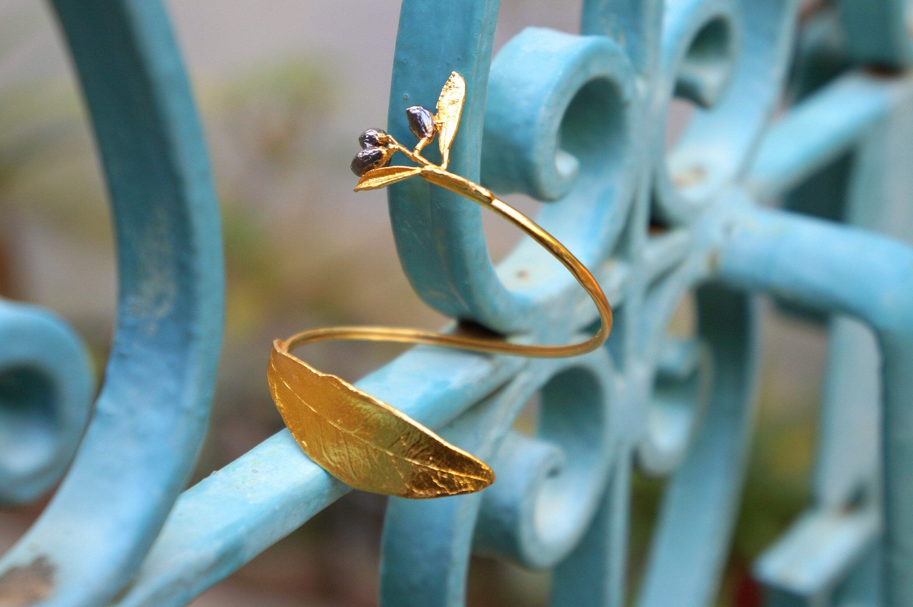 Statement Cuff Bracelet – Adjustable Olive Branch Jewelry | Gold Plated & Sterling Silver-1