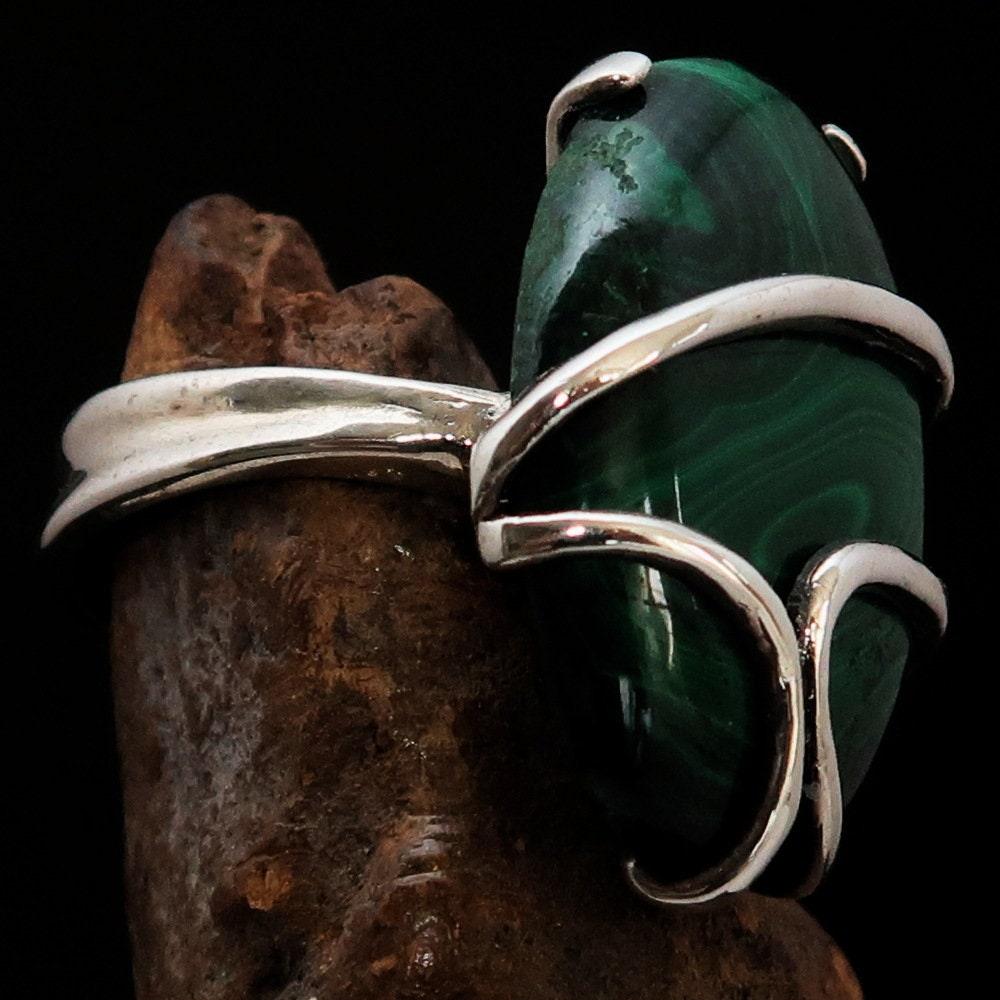 Malachite Ring, handmade silver ring, unique silver ring, Sterling Silver Ring with Green Malachite, gift for her, one of a kind - Size 9-4