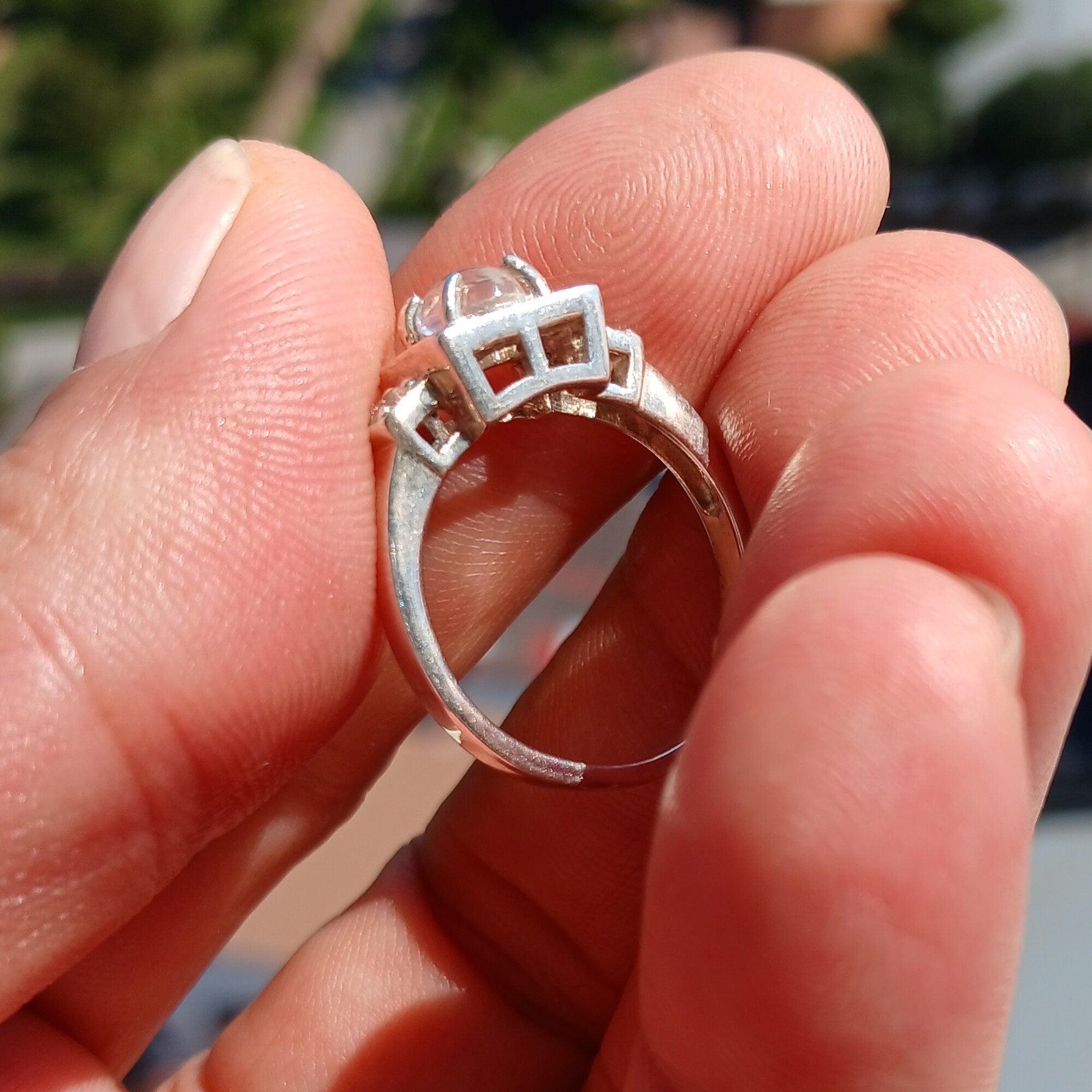 Moonstone Ring, Moonstone Silver Ring, Square shaped Ring, Sterling Silver Ring, oval shaped Ceylon Moonstone 2 CZ handmade ring - Size 7-3