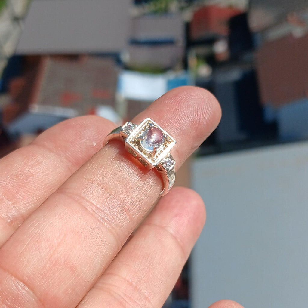 Moonstone Ring, Moonstone Silver Ring, Square shaped Ring, Sterling Silver Ring, oval shaped Ceylon Moonstone 2 CZ handmade ring - Size 7-4