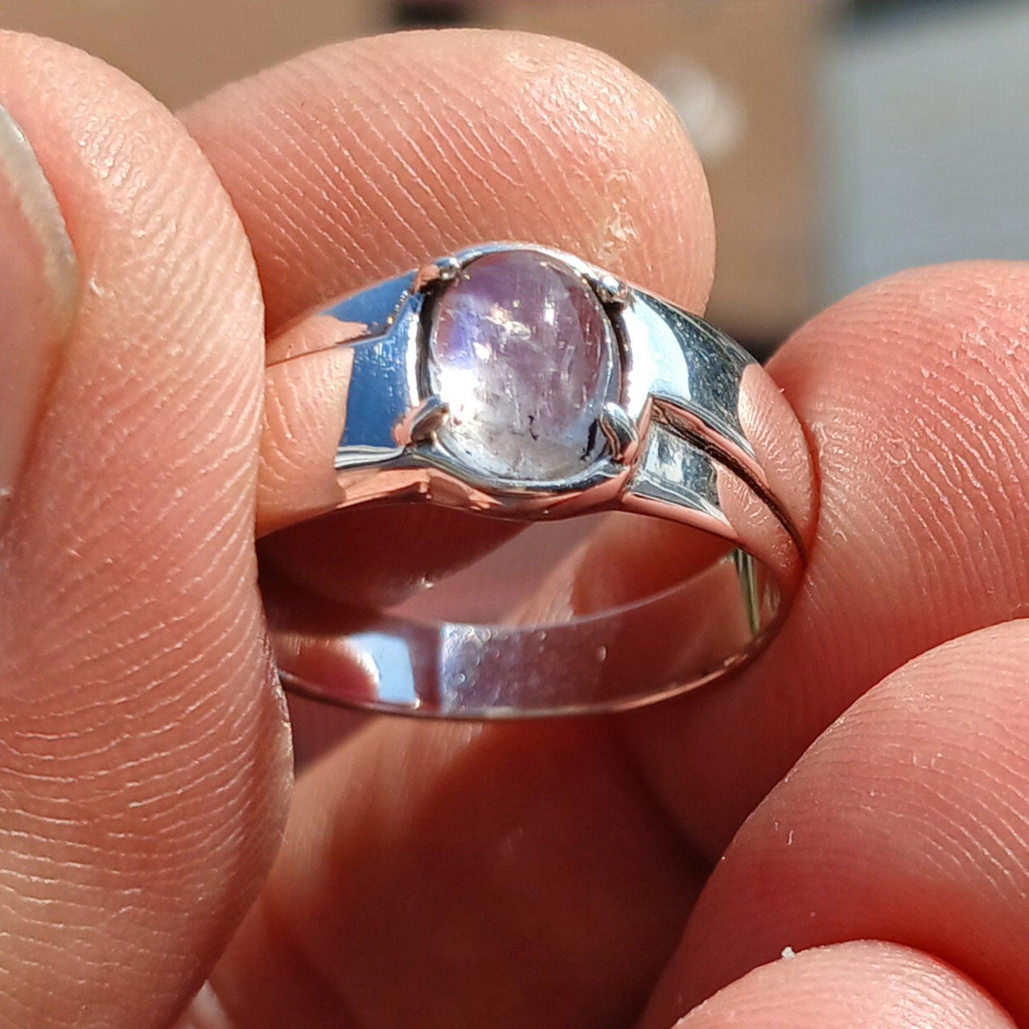 Natural Moonstone Ring, Gemstone Ring, Sterling Silver Ring, Solitaire Ring, oval Ceylon Moonstone, moonstone jewelry, gift for her, Size 9-4