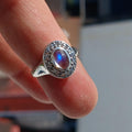 Natural Moonstone Ring, Gemstone Ring, Sterling Silver Ring, Solitaire Ring, oval Ceylon Moonstone, 18 CZ, moonstone jewelry, gift, Size 5.5-0