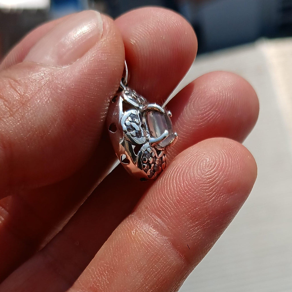 Moonstone Pendant, 4 Hearts Pendant, Sterling Silver Pendant, Ceylon Moonstone and 22 CZ, moonstone Cabochon, gift, love symbol, love charm-2