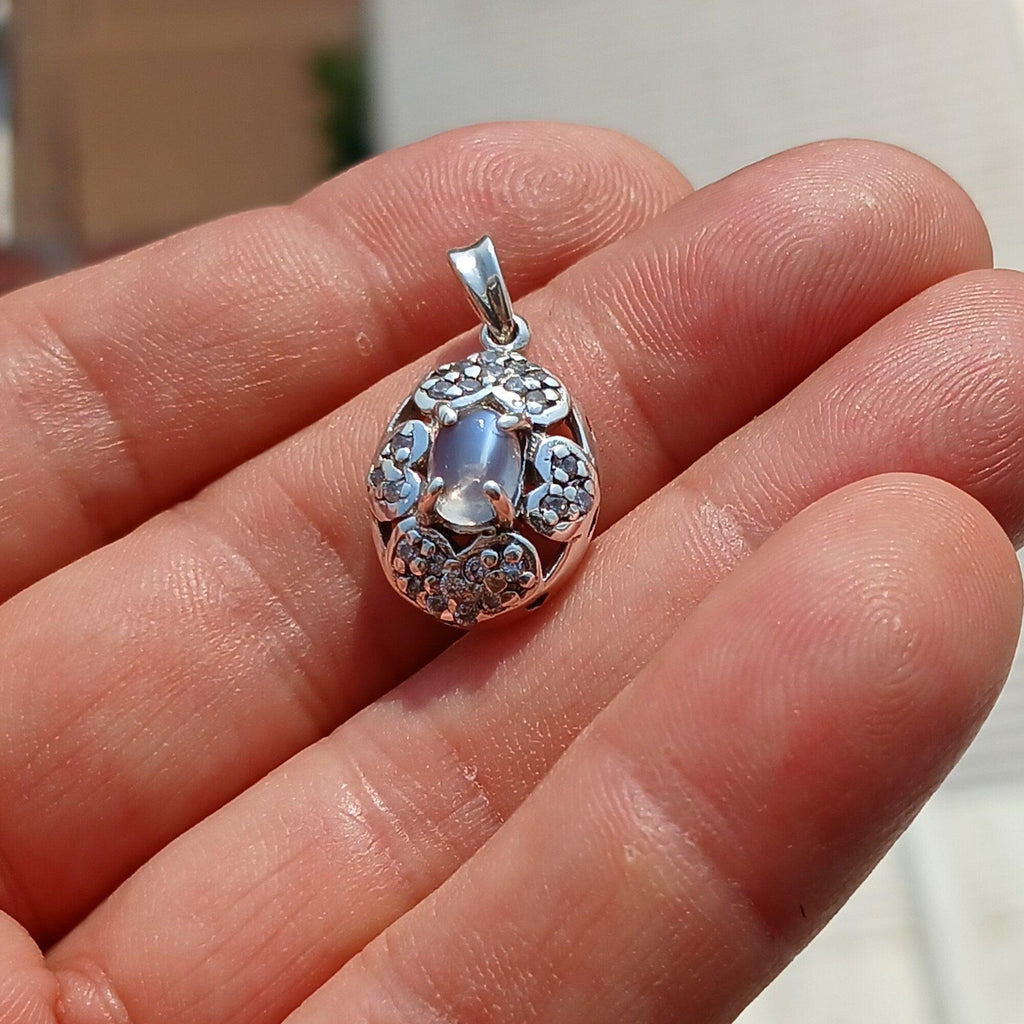 Moonstone Pendant, 4 Hearts Pendant, Sterling Silver Pendant, Ceylon Moonstone and 22 CZ, moonstone Cabochon, gift, love symbol, love charm-1