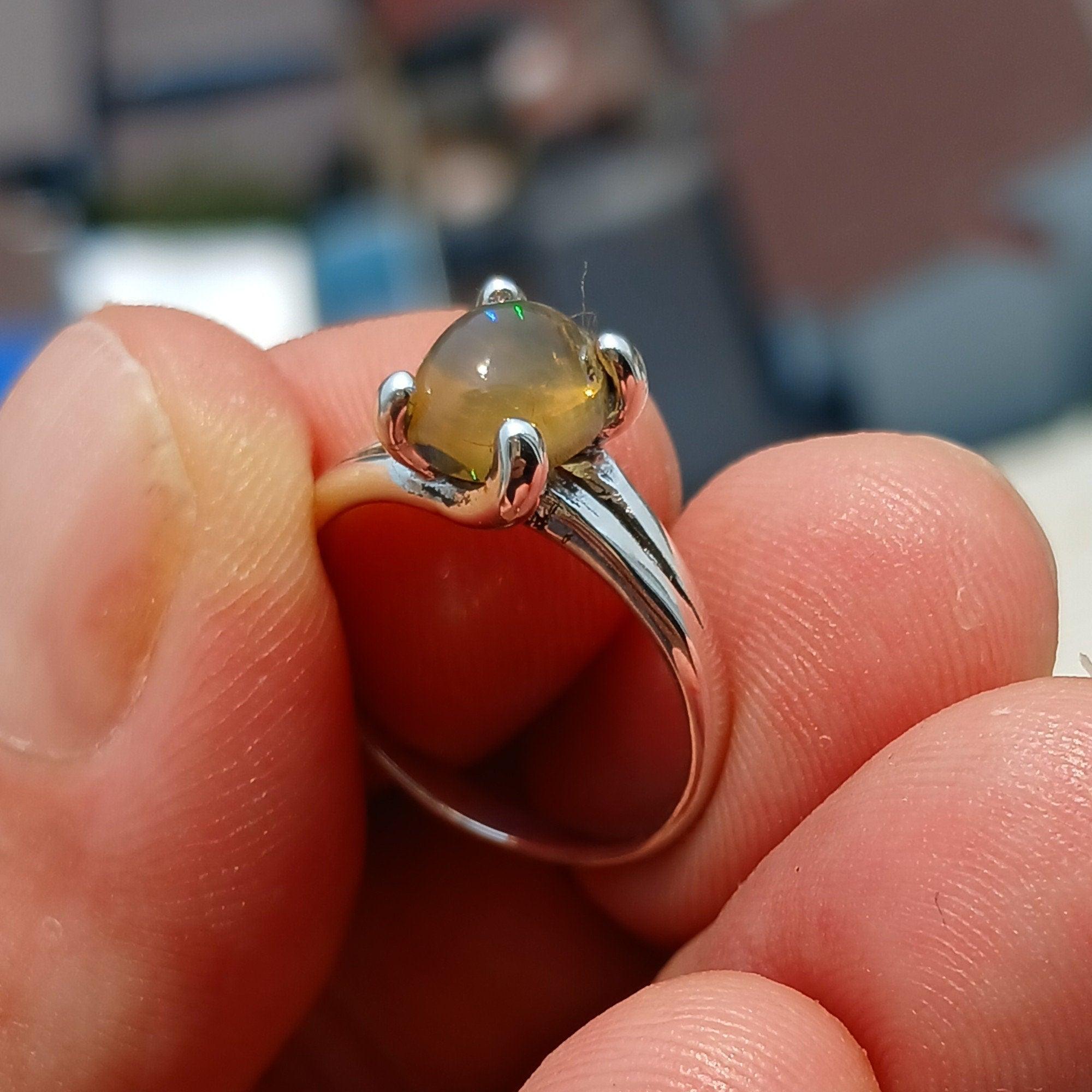 Opal Ring, Gemstone Ring, Sterling Silver Ring, Solitaire Ring, oval shaped Opal - Minimalist Design, Opal silver ring, Gift for Her- Size 7-2