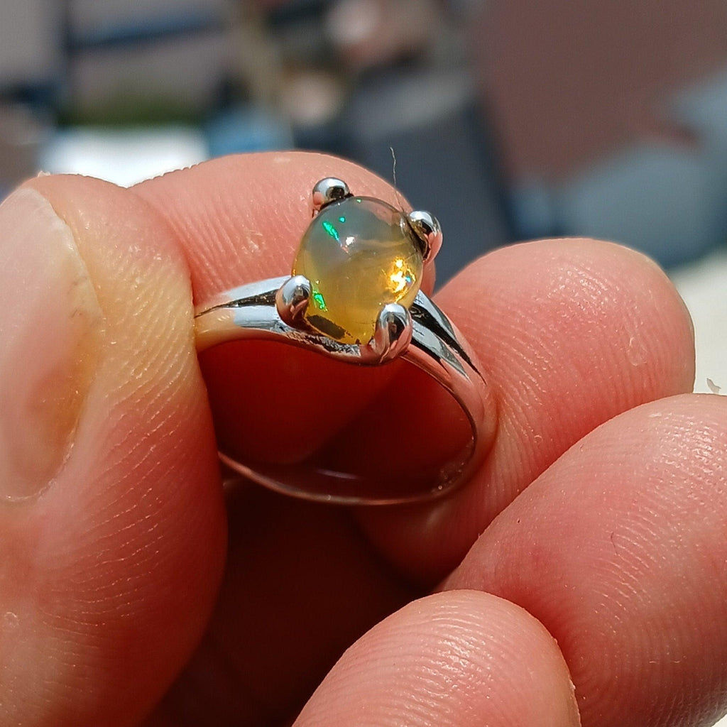 Opal Ring, Gemstone Ring, Sterling Silver Ring, Solitaire Ring, oval shaped Opal - Minimalist Design, Opal silver ring, Gift for Her- Size 7-0