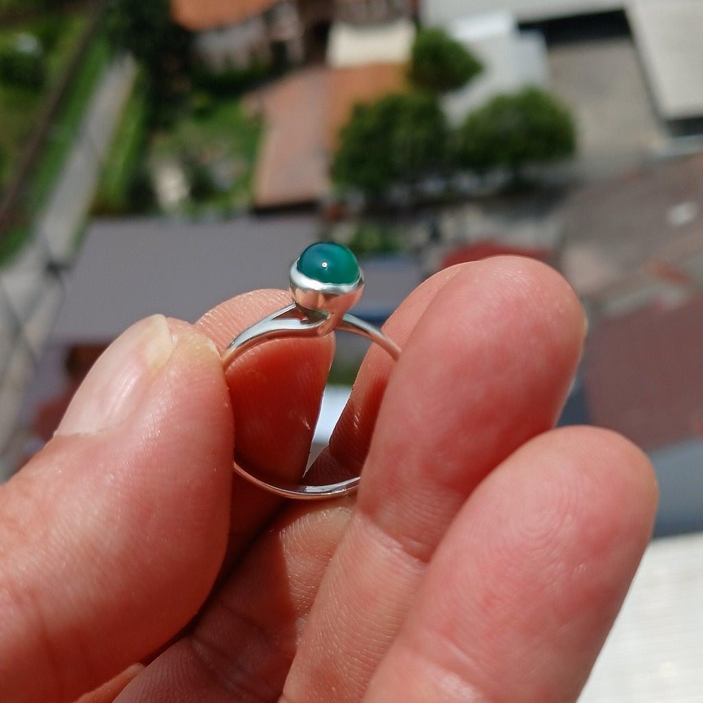 Green Agate Ring, Minimalist Ring, Sterling Silver Ring, oval shaped green Agate Cabochon, handmade silver ring, Gift for Her - Size 8-1